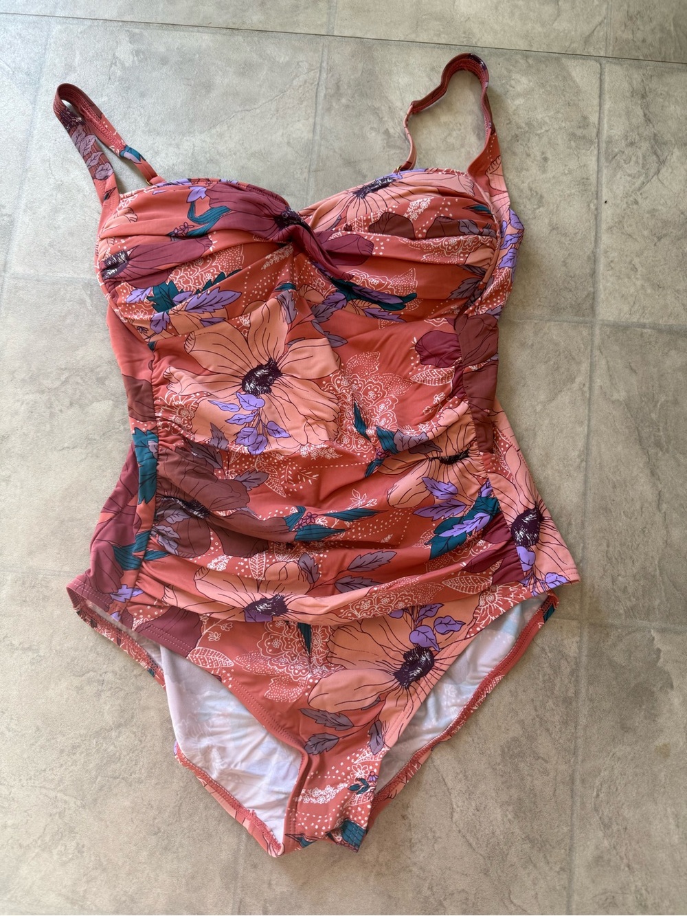 Women’s One-Piece Swimsuit - Coral Floral- size 12